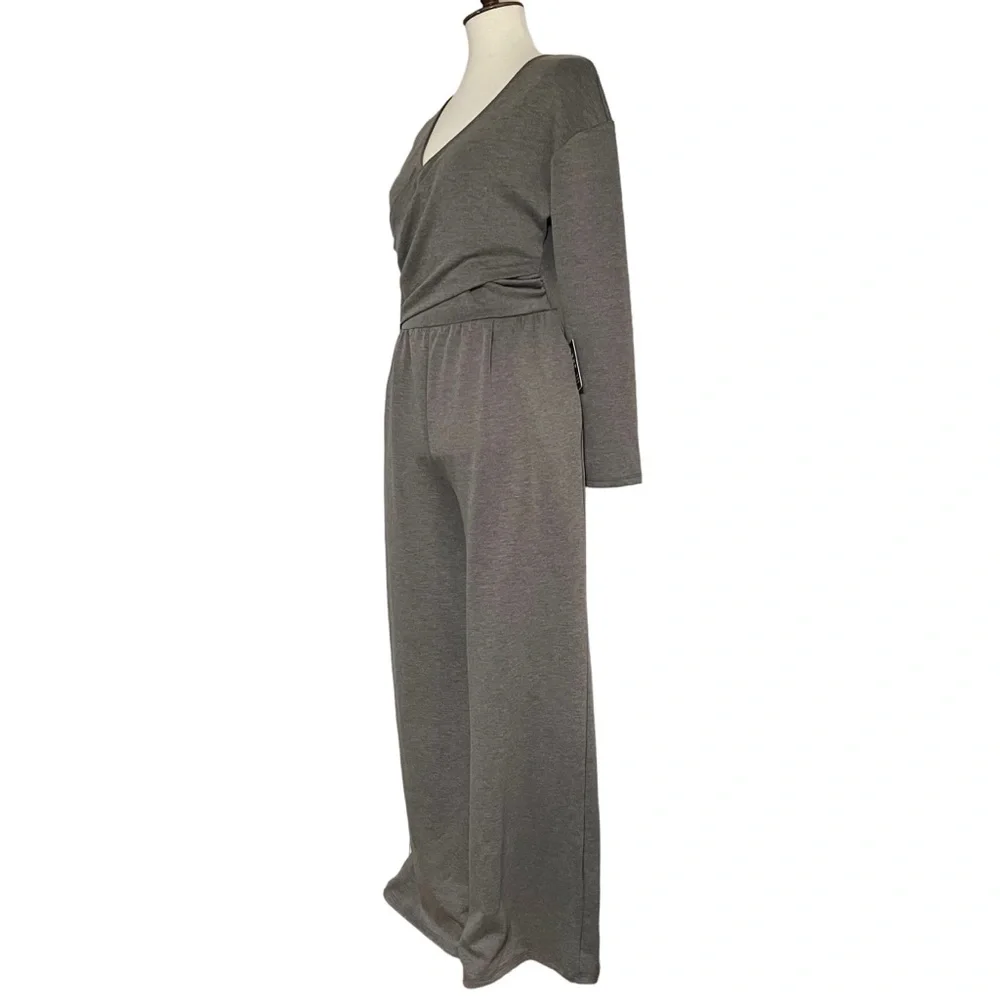 Express Luxe Lounge Long Sleeve Surplice Wide Leg Jumpsuit‎